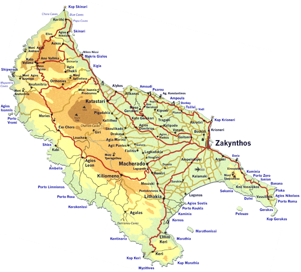 Mappa dell'isola di Zante